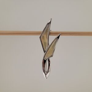 Silver and Cream Abstract Brooch